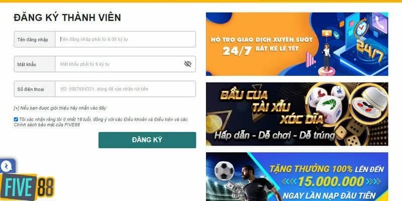 Một vài điều kiện quan trọng khi thực hiện tạo mới tài khoản tại trang chủ Five88